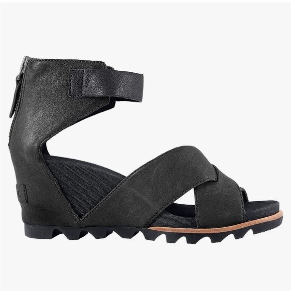 Sorel Black Leather Joanie ll Wedge Lace Up Sandals Size 9 EUC! - Picture 4 of 10